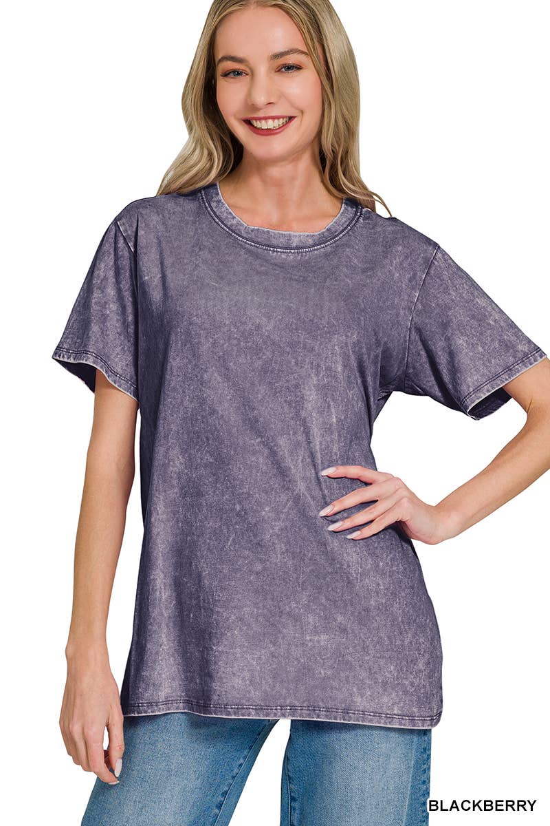 Washed Short Sleeve Top: BLACKBERRY