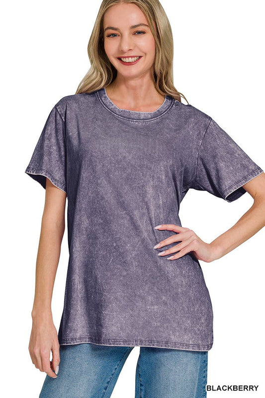 Washed Short Sleeve Top: BLACKBERRY