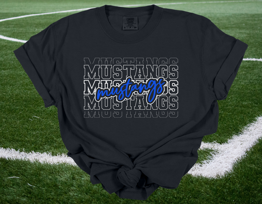 Stacked Clean Black Mustangs Tee - CC