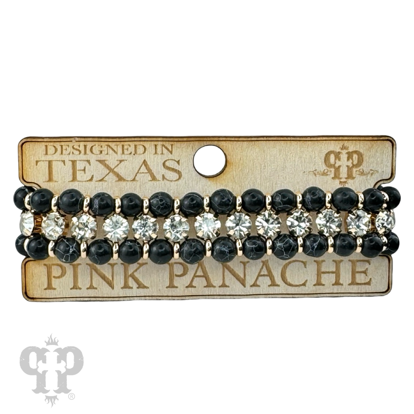 Bead and rhinestone adjustable bracelet - LC: Black