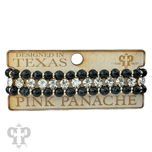 Bead and rhinestone adjustable bracelet - LC: Black