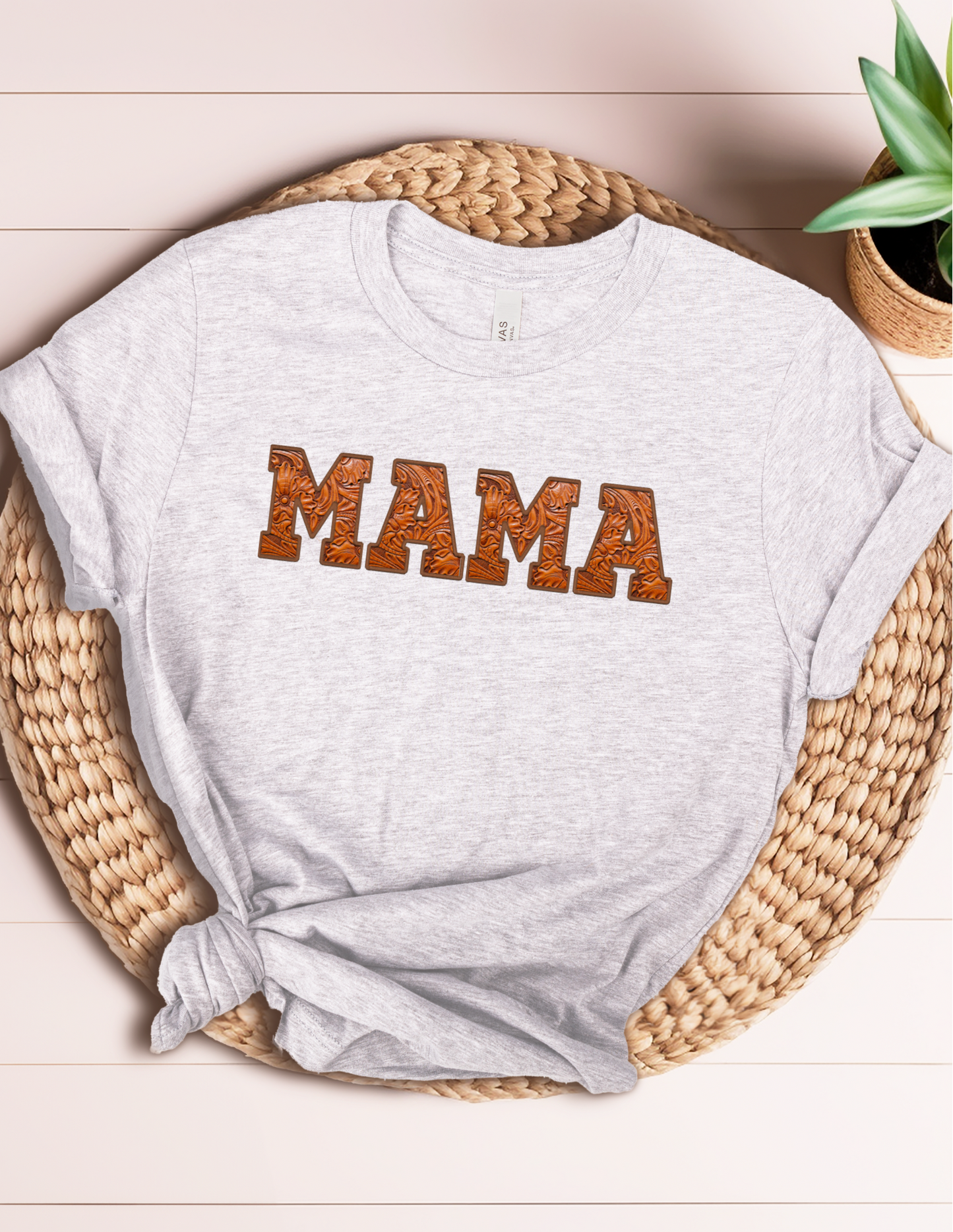 Faux Leather Embroidered MAMA Tee - 2 Color Options