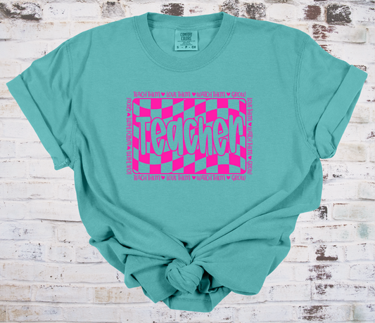 Checkered Teacher Tee - CC - Seafoam