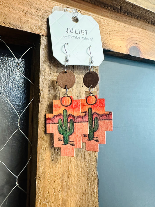 Cactus Flats Wood Earrings