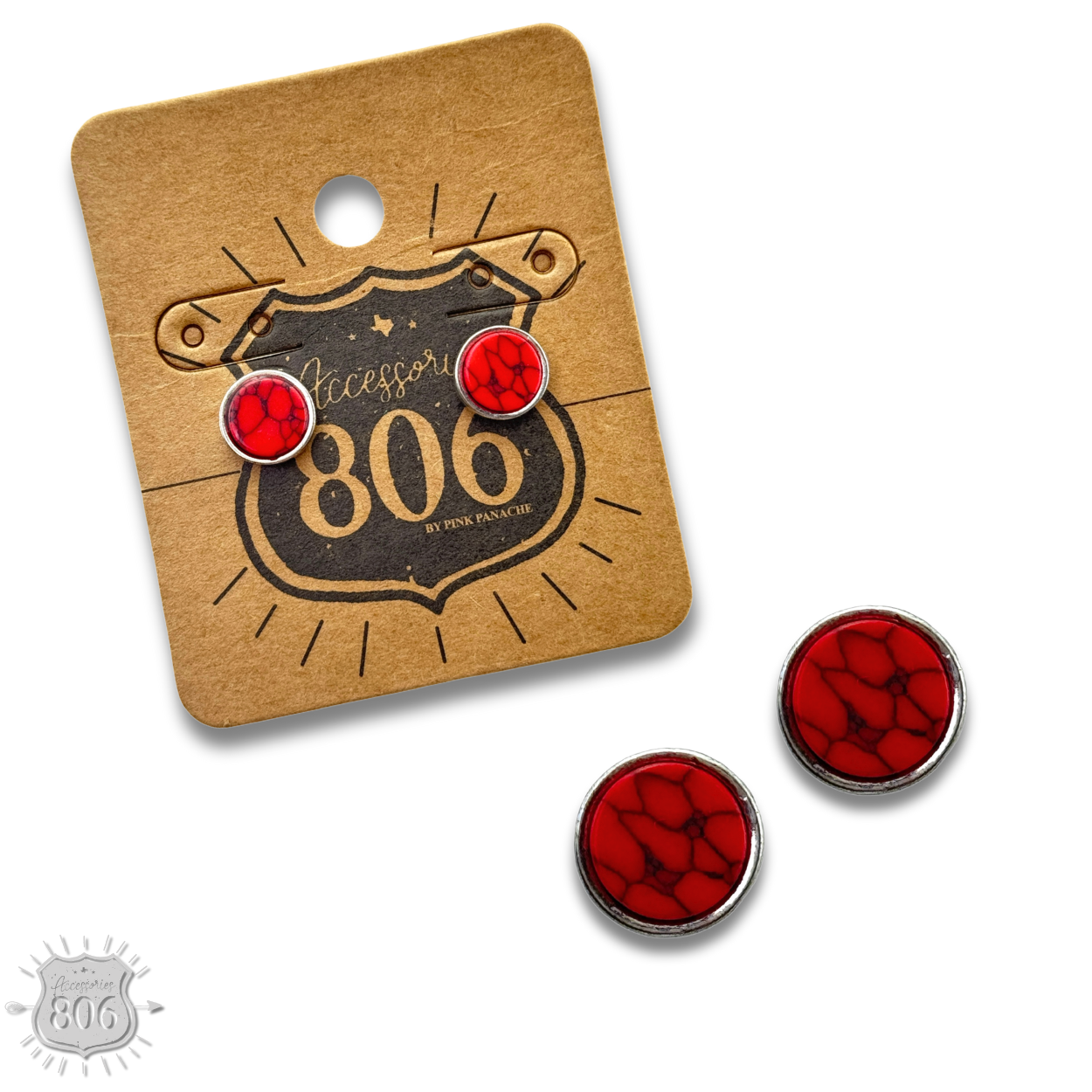 Round stone post earring Last Call: Red