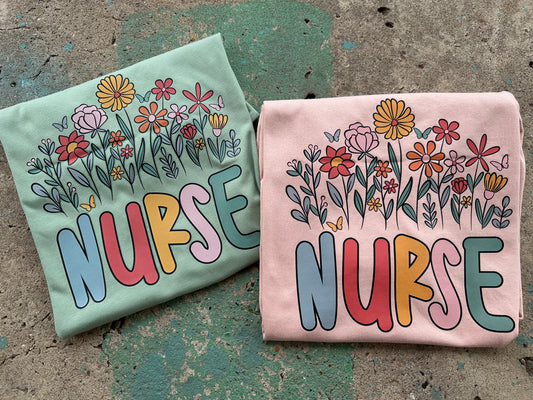 Nurse Retro Flowers Tee