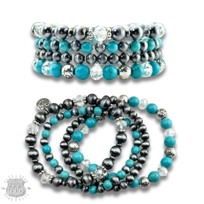 Silver and turquoise bracelet set: Turquoise