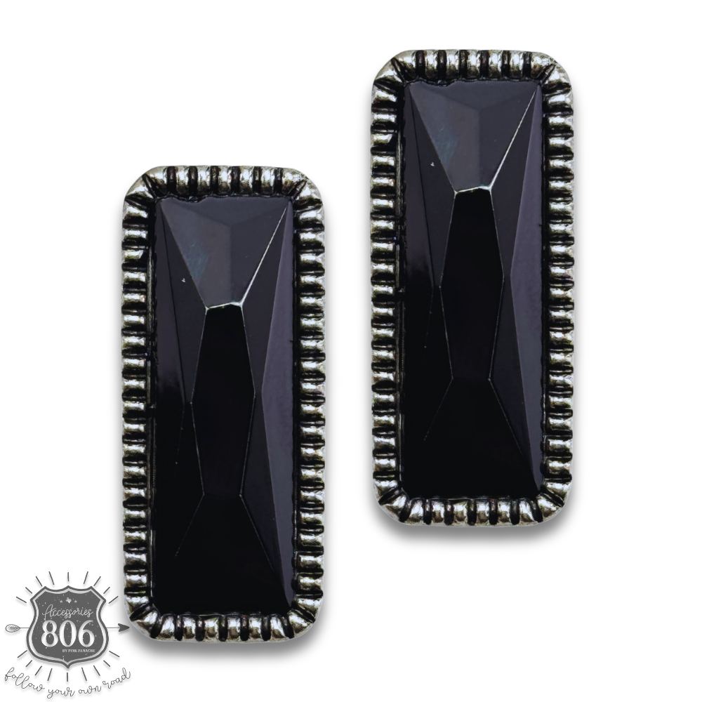 Western rectangle rhinestone earring: Black