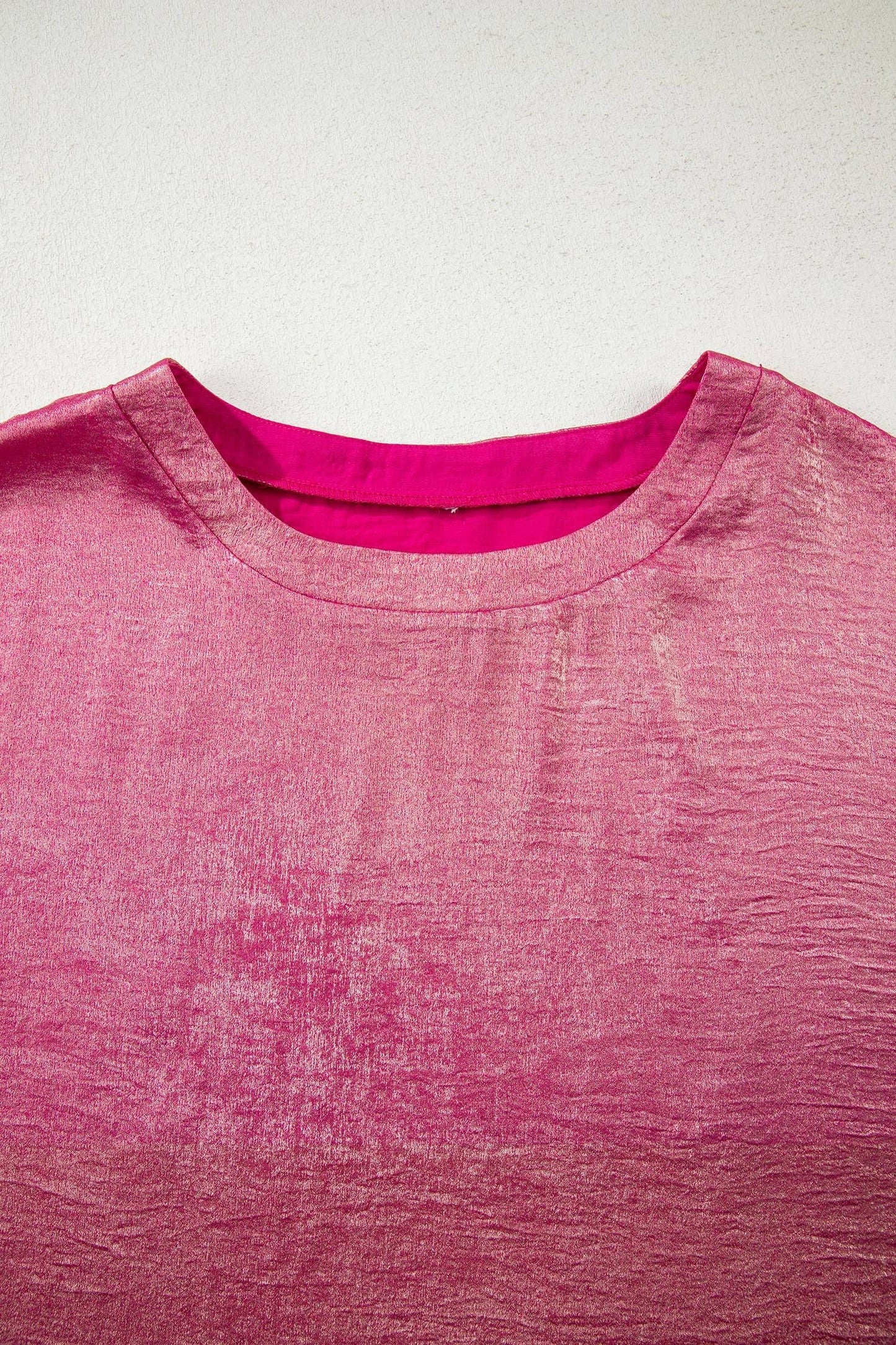 Metallic Round Neck Cap Sleeve Tee: Bright Pink