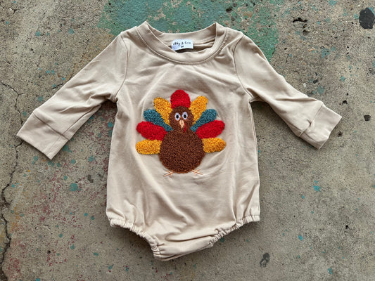 Beige Turkey French Knot Bubble Onesie