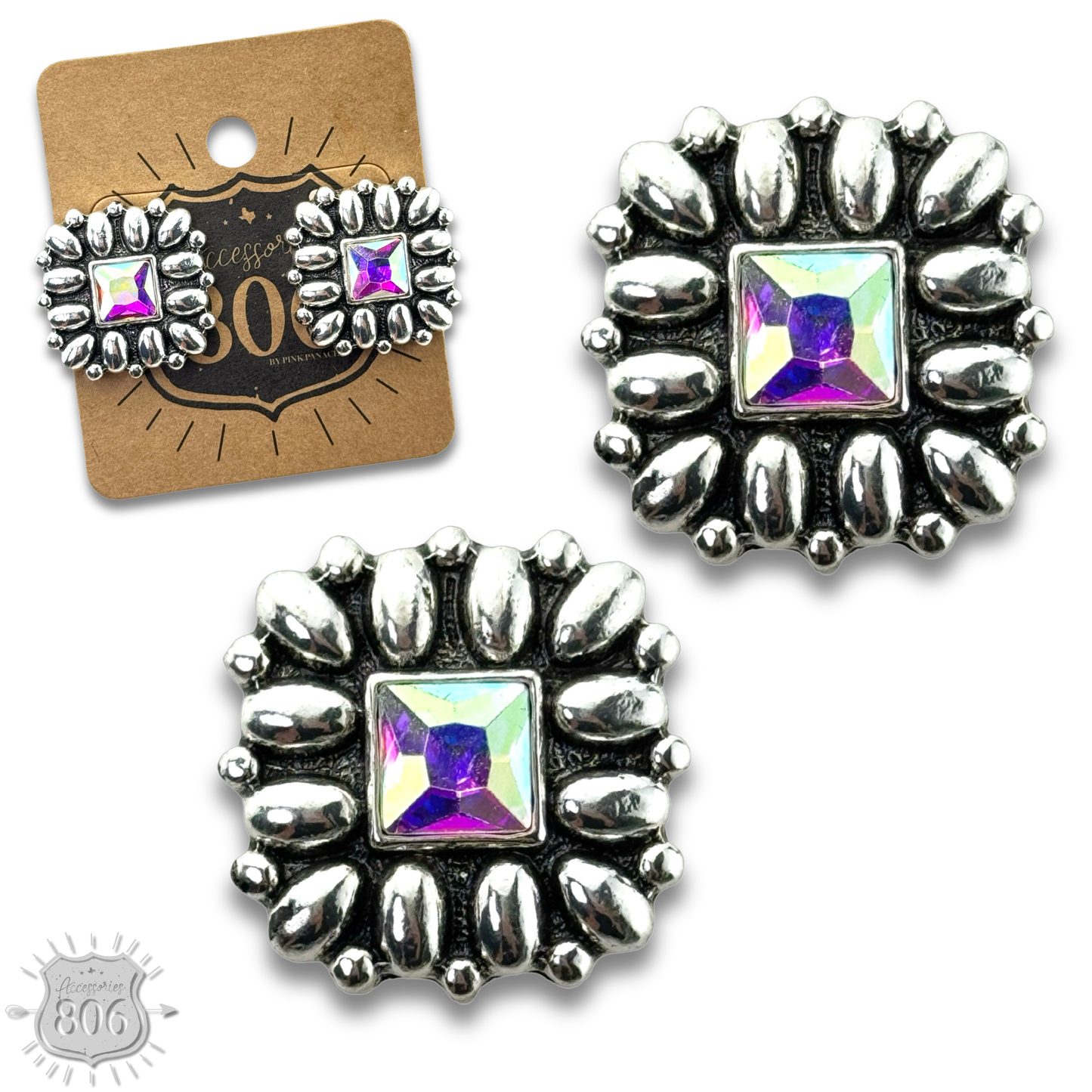 Western silver and stone post earring
