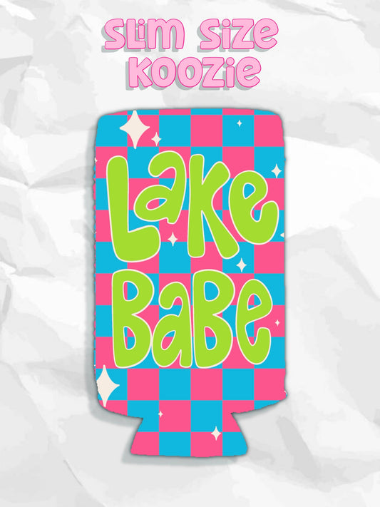 Lake babe summer checkered print koozies: Slims