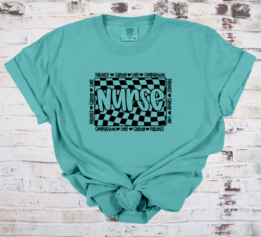 Checkered Nurse Tee - CC - Seafoam