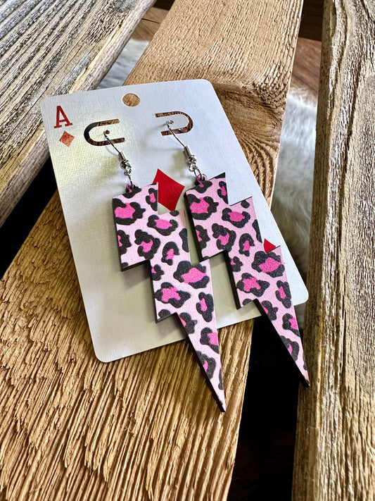 Pink Cheetah Lighting Bolt Earrings