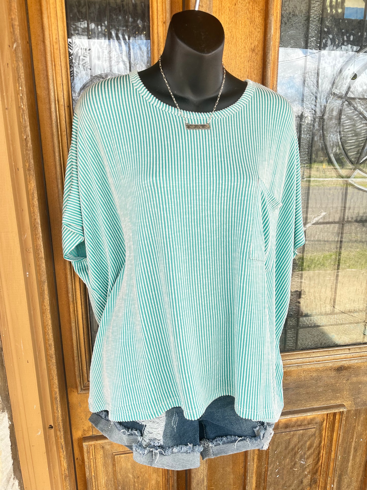 Turquoise Oversized Rib Top