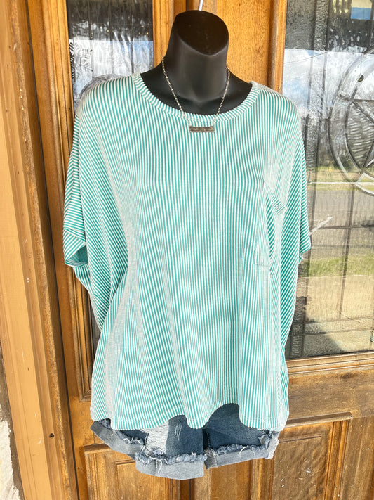 Turquoise Oversized Rib Top