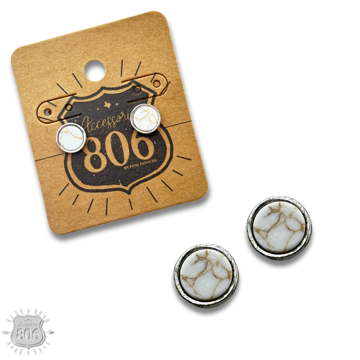 Round stone post earring Last Call: White
