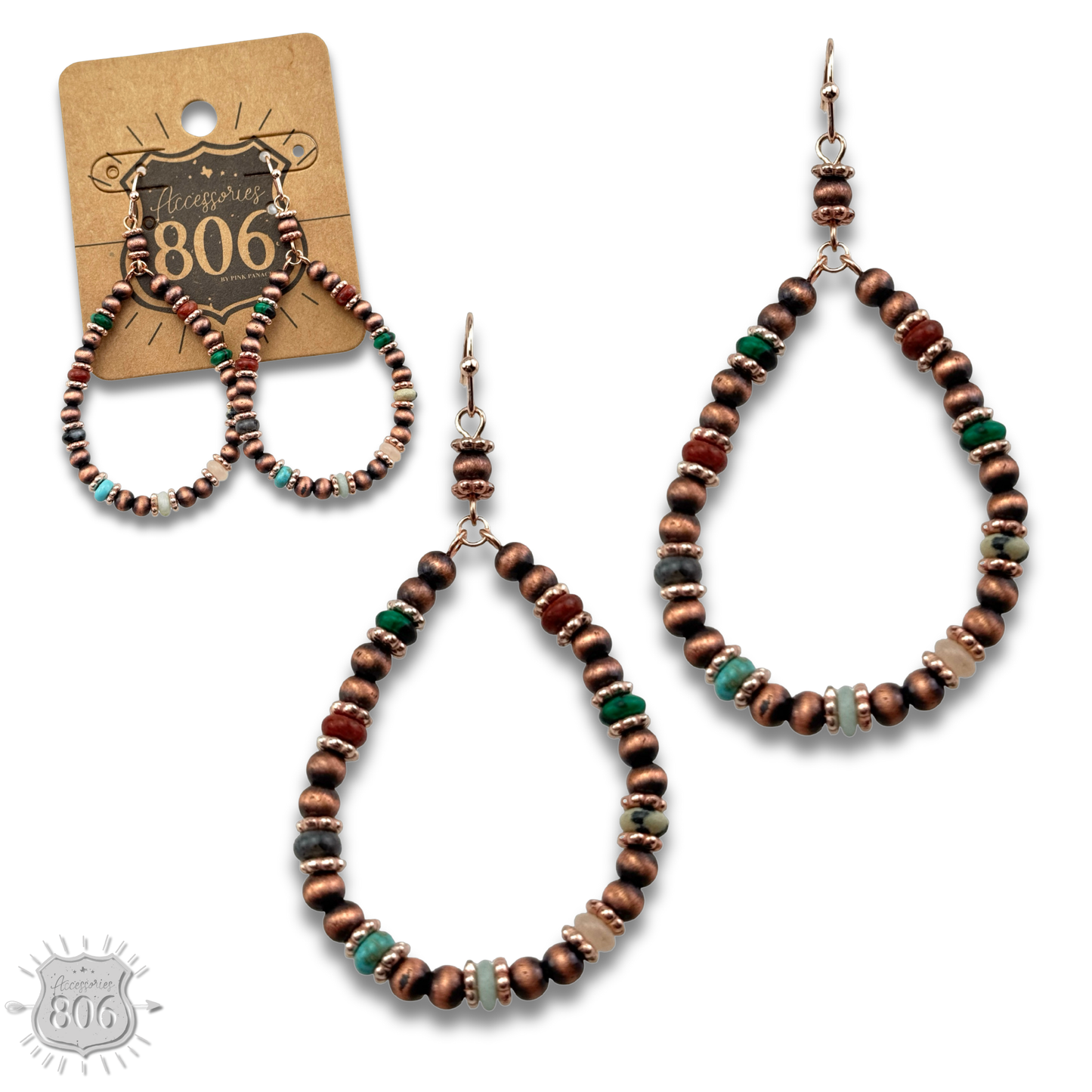 Copper and stone bead teardrop earring - LC: Multi-Color