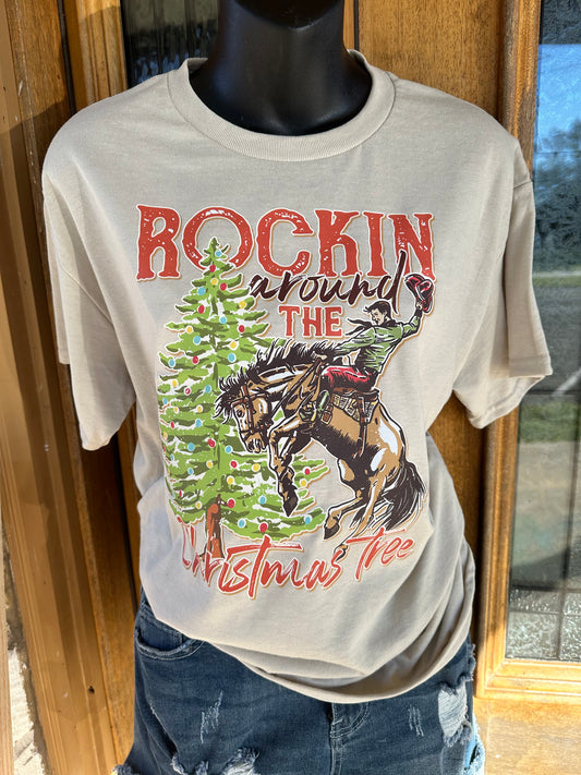 Rockin Around the Christmas Tree Tee - Tan