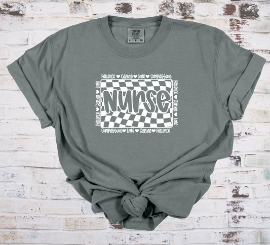 Checkered Nurse Tee - CC - Granite