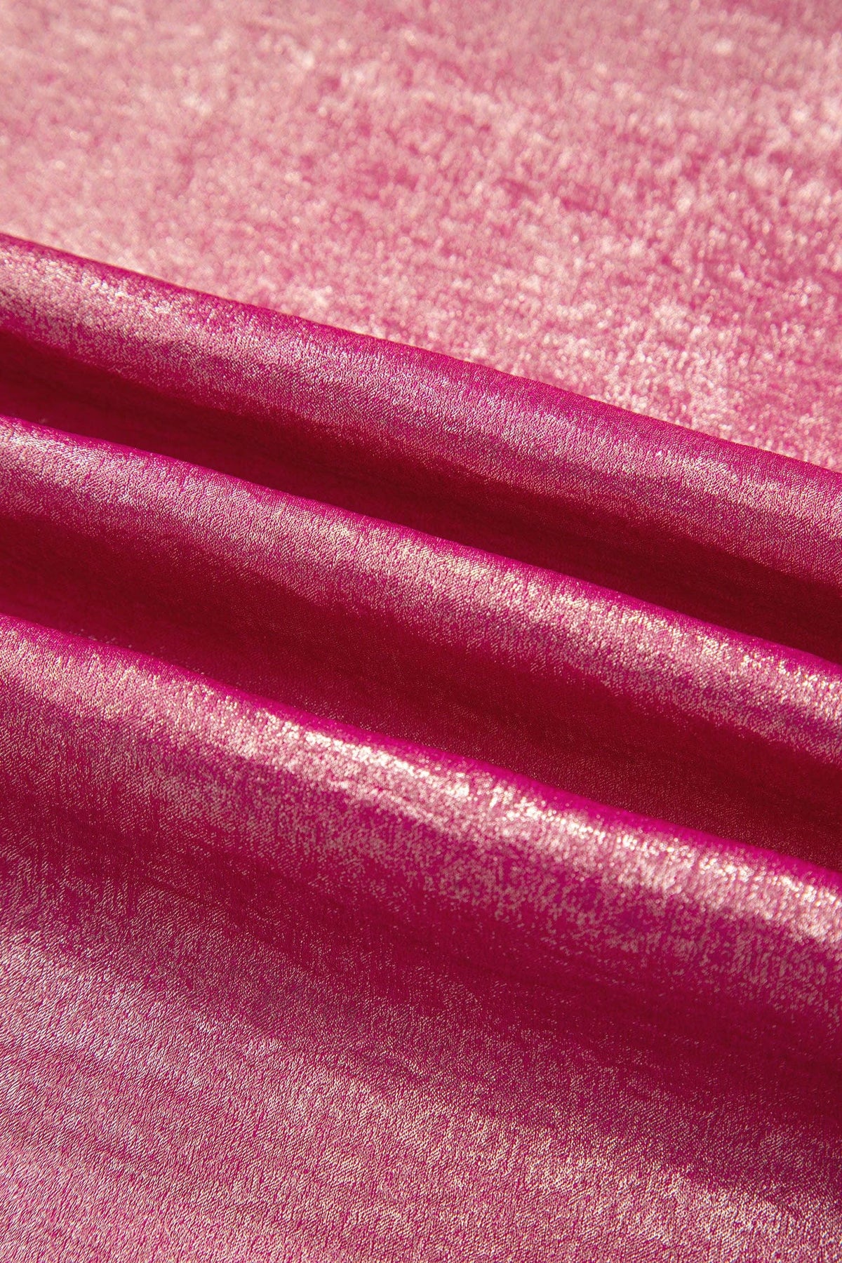 Metallic Round Neck Cap Sleeve Tee: Bright Pink