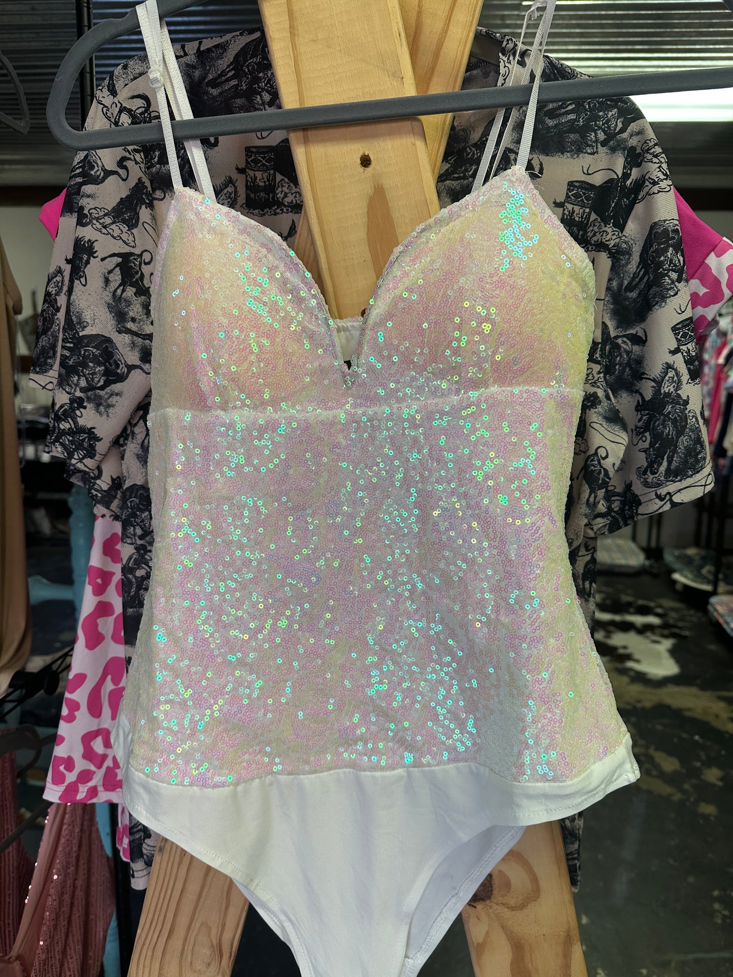 White Sequin Bodysuit