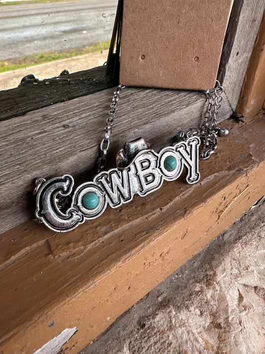 Silvertone with Turquoise 'Cowboy' Necklace
