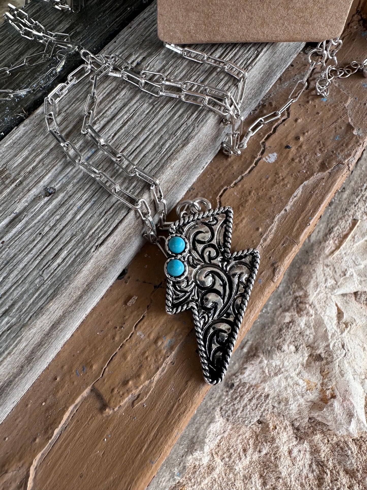 Lightning Lane Turquoise Silvertone Necklace
