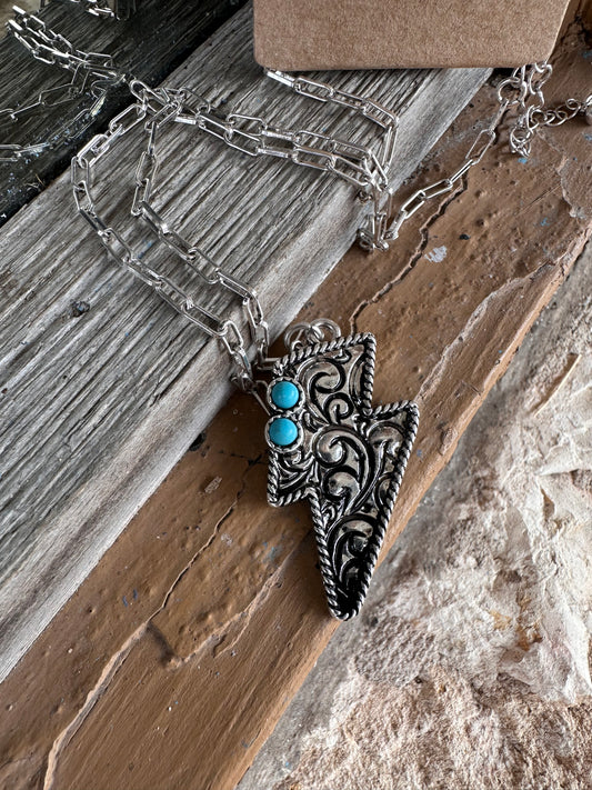 Lightning Lane Turquoise Silvertone Necklace