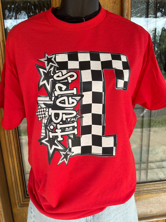 Checkered Print T Tigers Tee