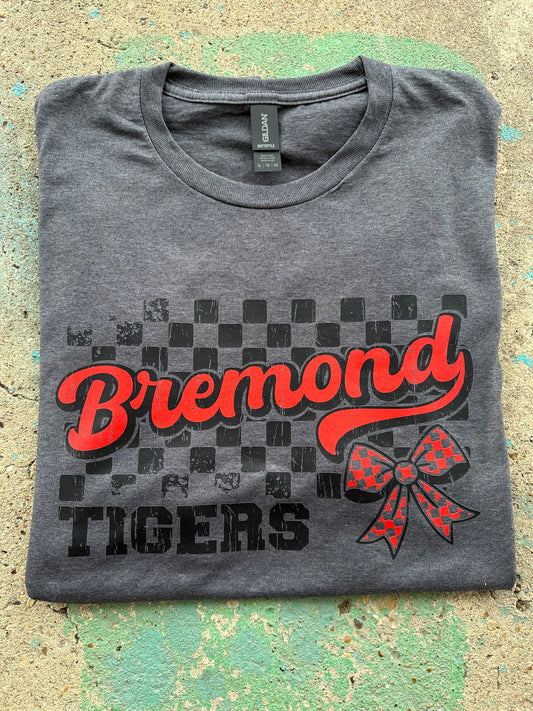 Bremond Tiger Checker Bow Tee -Gildan