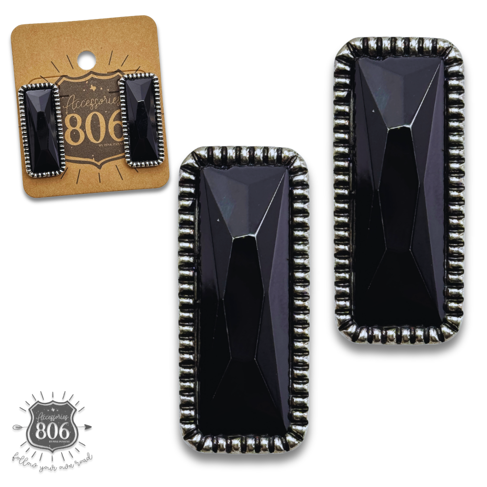 Western rectangle rhinestone earring: Black