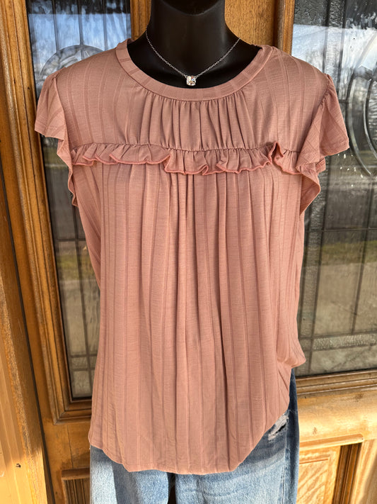 Ribbed Flutter Top - Toned Pink