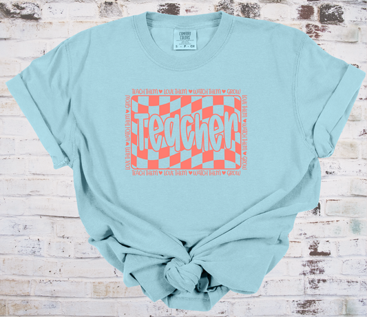 Checkered Teacher Tee - CC - Chambray
