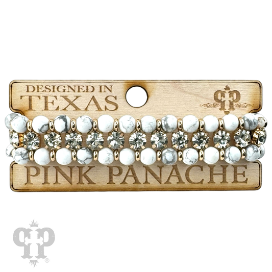 Bead and rhinestone adjustable bracelet - LC: White