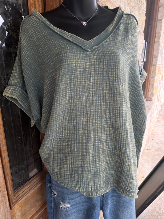 Melody Acid Washed Double Gause Top