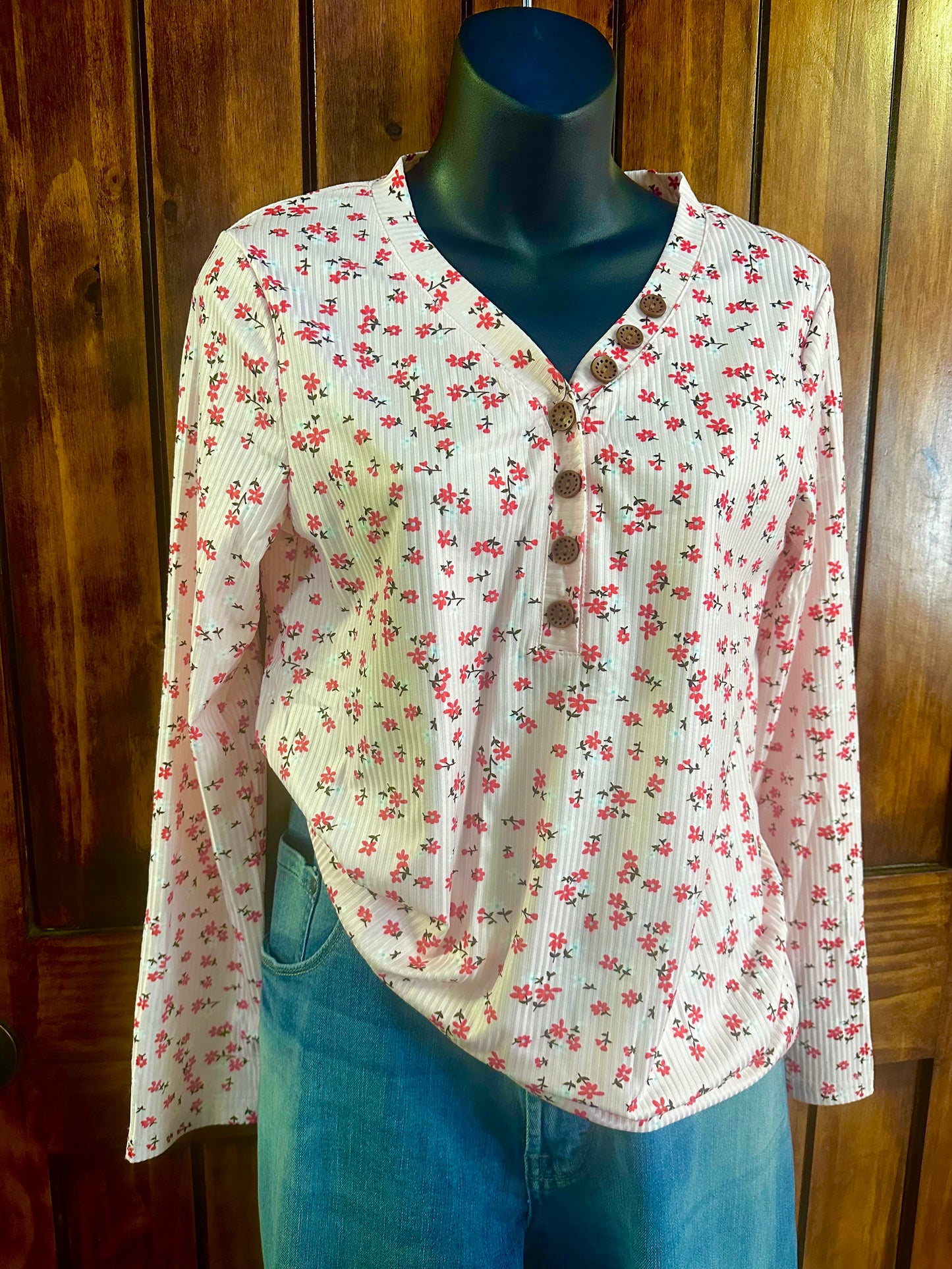 Long Sleeve Light Pink Flower Top - MN