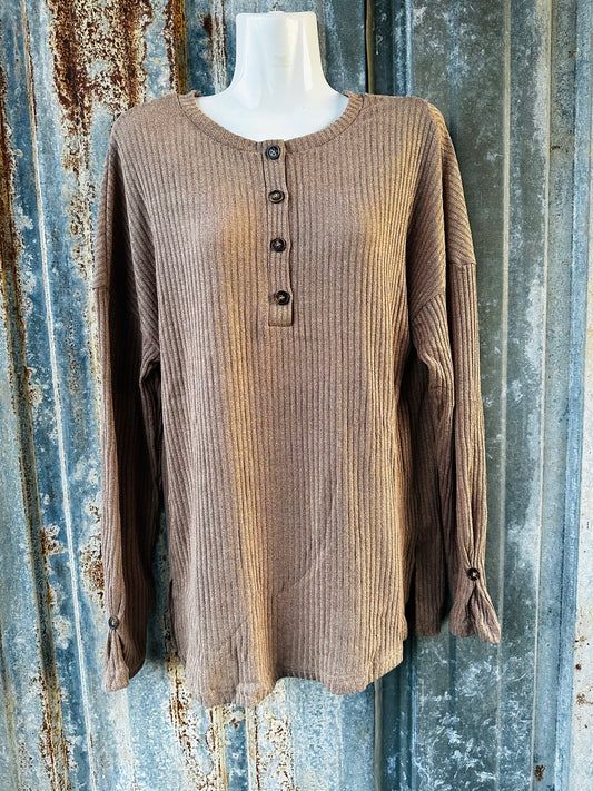 Khaki Henley Sweater Top