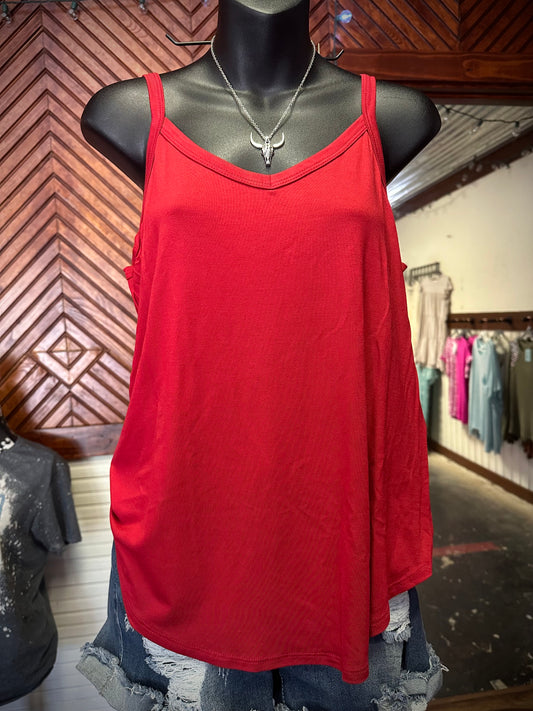 Basic Solid Spaghetti Strap Tank - Red