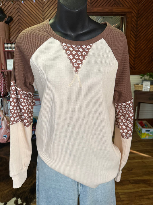 Sweet Magnolia Patchwork Waffle Top