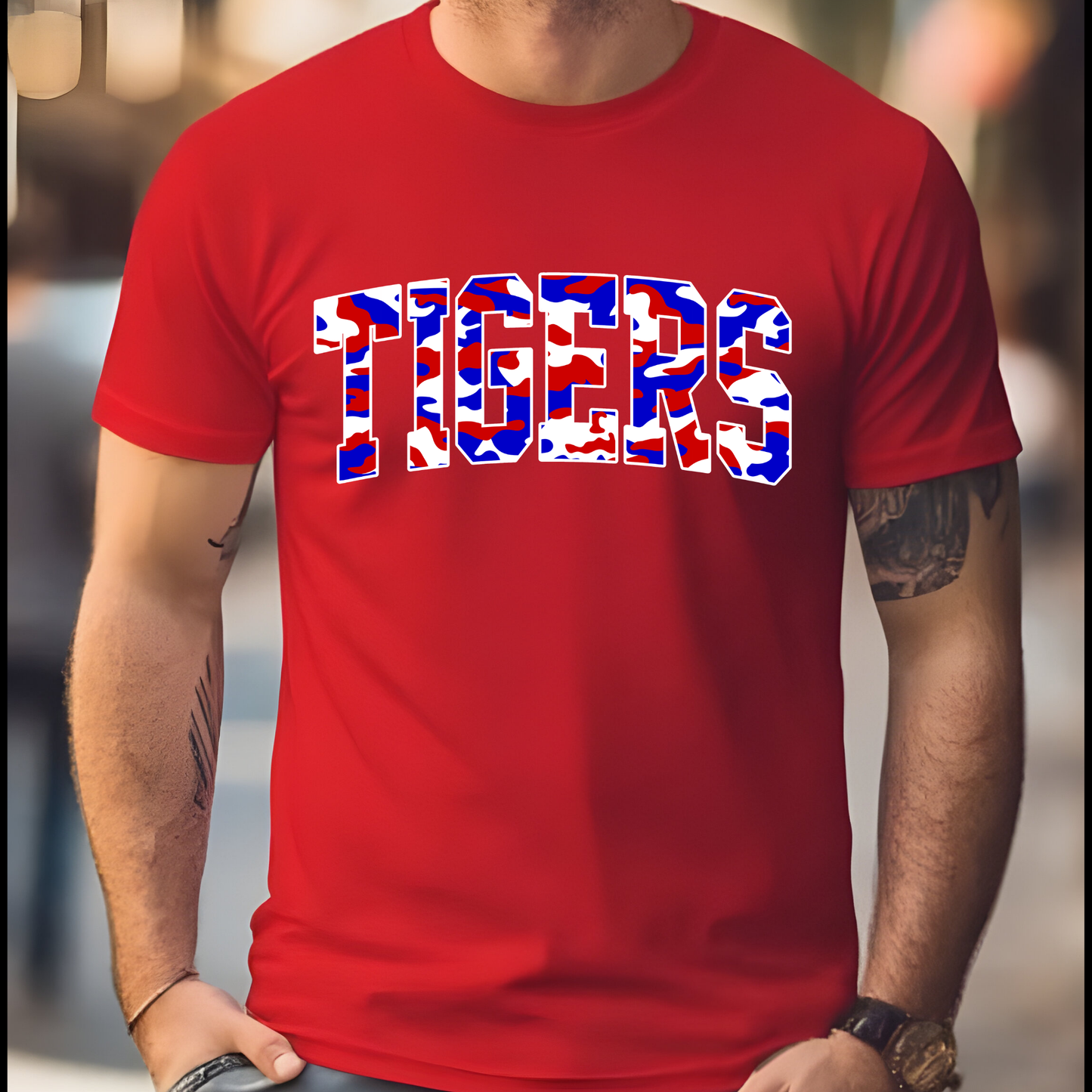 Red White and Blue Camo Tigers Tee