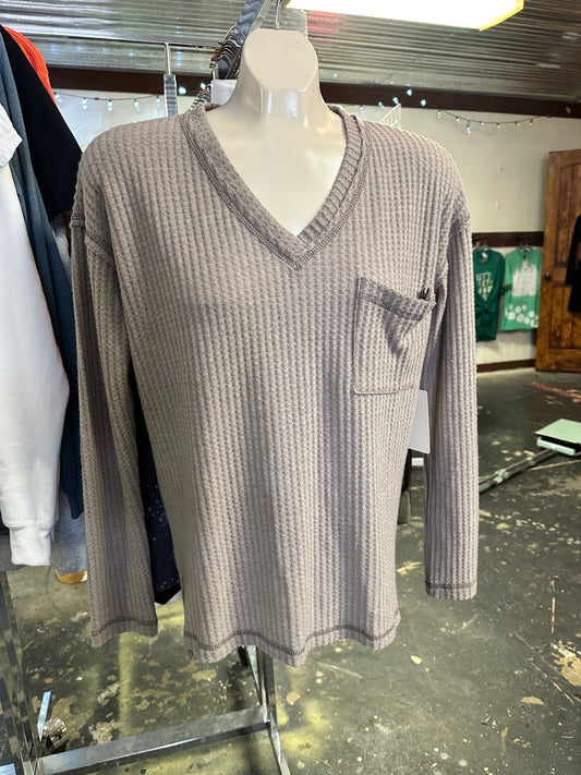 Taupe Long Sleeve Waffle Top