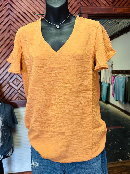 Avery's Flutter Sleeve Top - Apricot