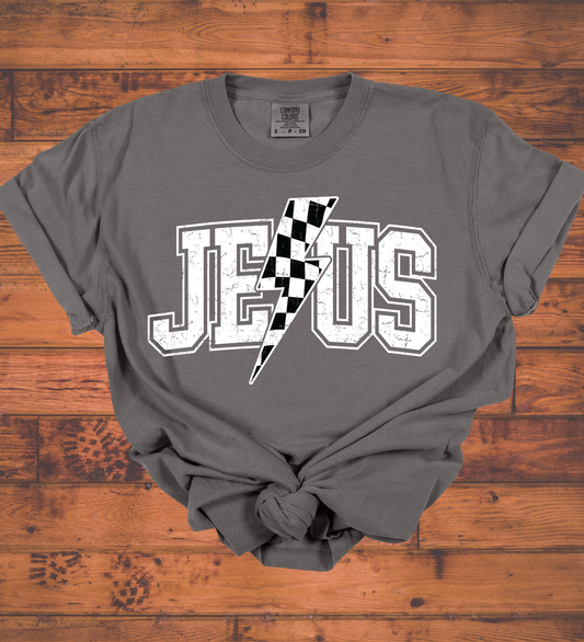 Checkered Lighting-bolt Jesus - Tee
