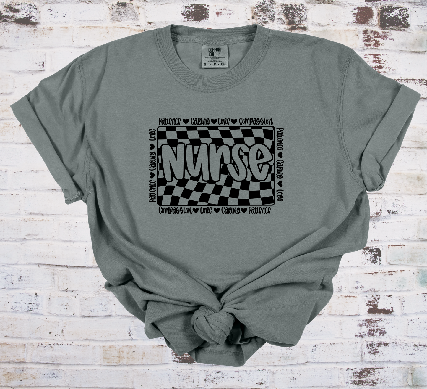 Checkered Nurse Tee - CC - Granite