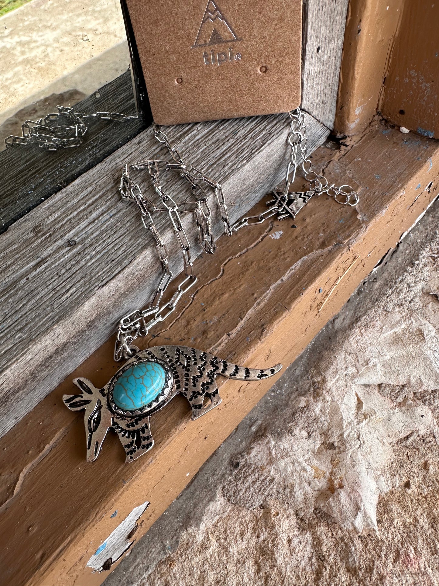 Silvertone and Turquoise Armadillo Necklace
