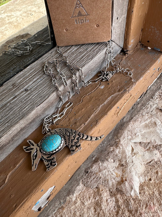 Silvertone and Turquoise Armadillo Necklace