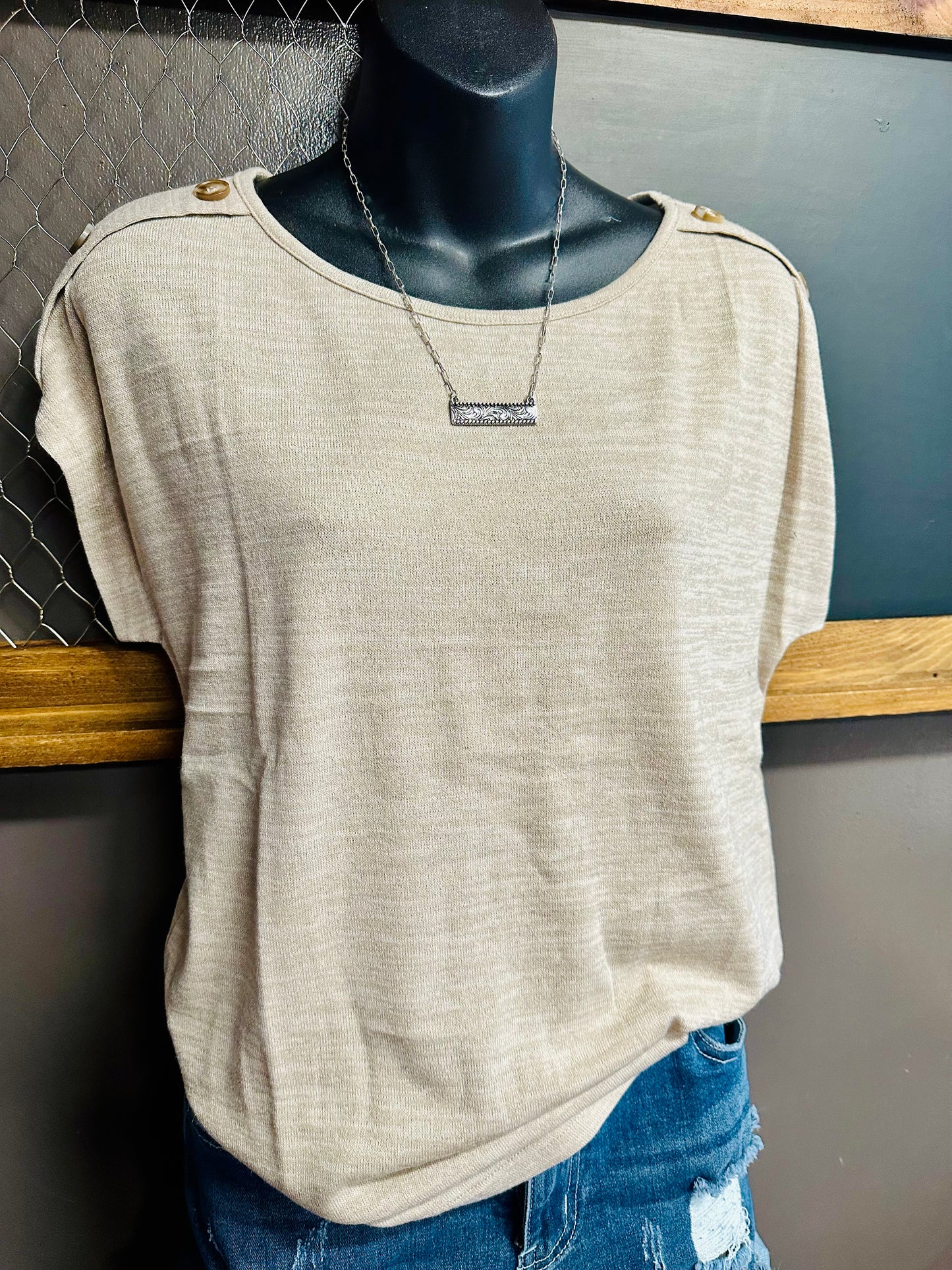 Khaki Button Sleeve Top