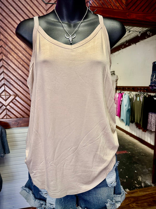 Basic Solid Spaghetti Strap Tank - Taupe