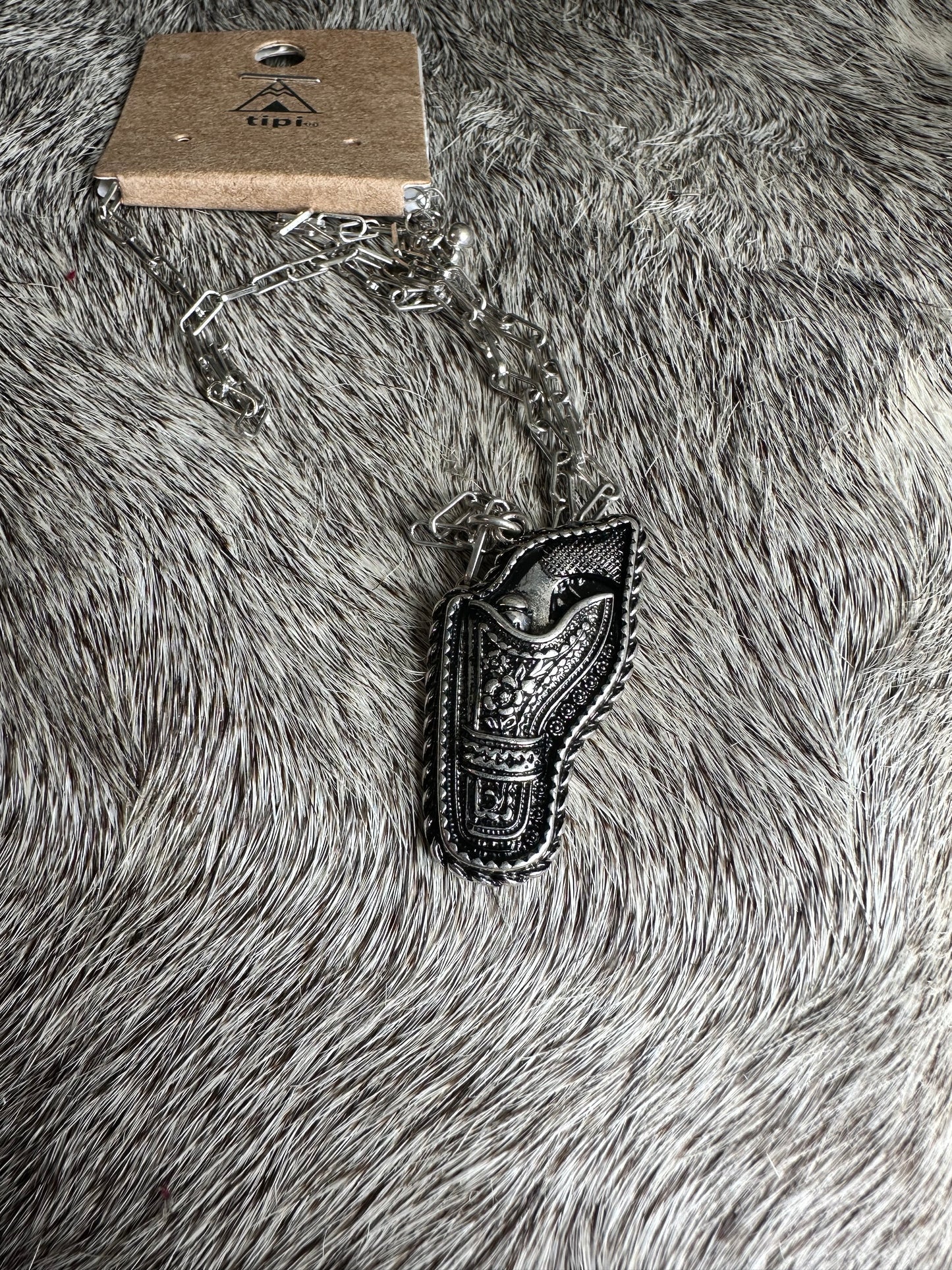 O.K. Corral Pistol Silvertone Necklace